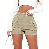 Minthunter Womens Casual High Waist Cargo Shorts with Pockets Summer Short Hot Pants