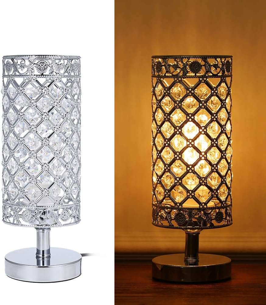 Tomshine Crystal Bedside Table Lamp Sliver Bedroom Nightstand Light Modern E27 Lamp for Living Room,Guest Room,Dresser Table Decoration - Image 4