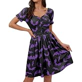 For G and PL Women's Halloween 1950s Ruched Puff Sleeve Outfit Sweetheart Neckline Swing Dress