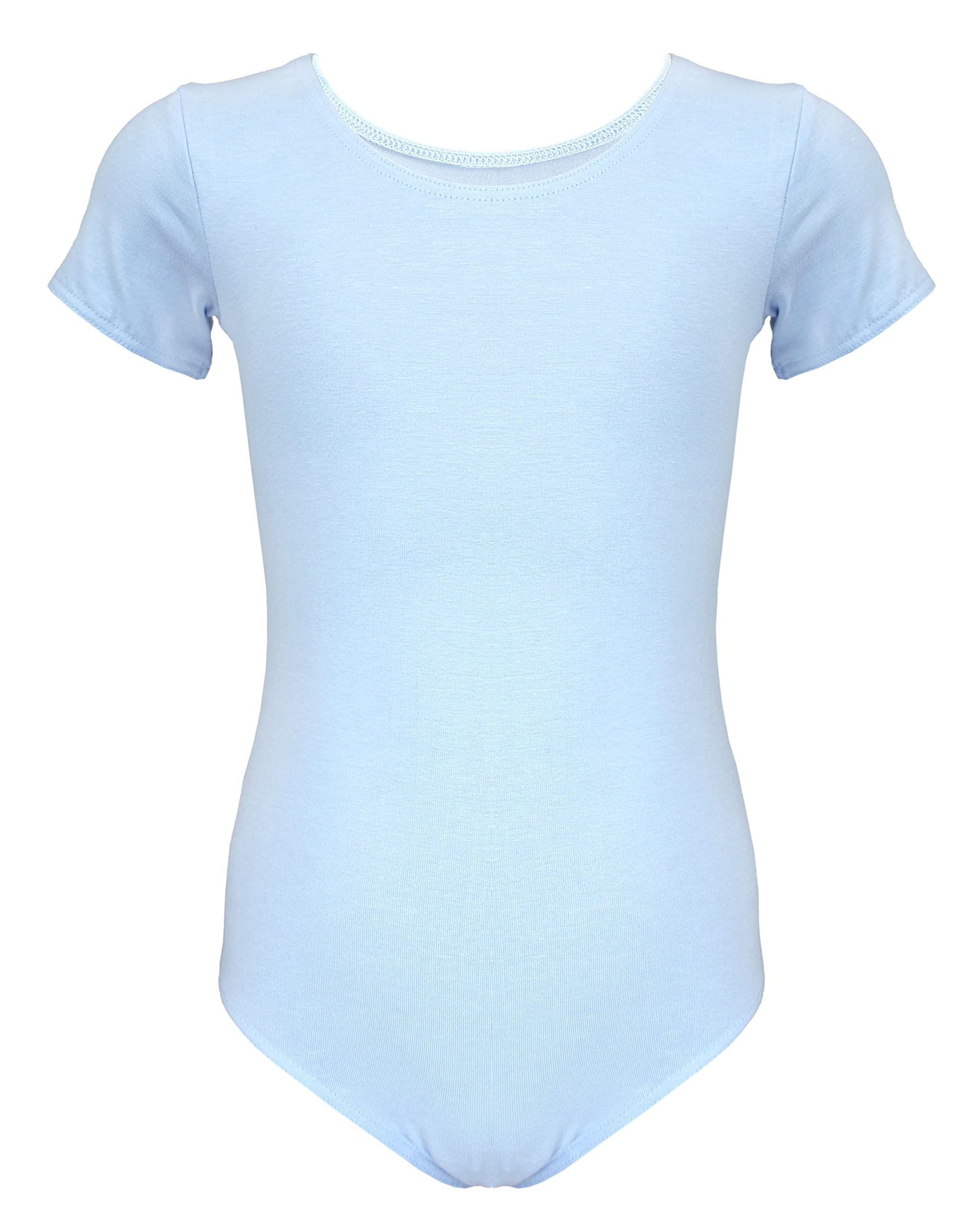 Aquarti Girls' Ballet Leotard Short Sleeve Dance Bodysuit, Light Blue, 134