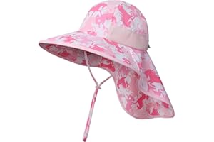 icolor Kids Sun Hat UPF50+ Sun Protection Bucket Hat Toddler Summer Beach Play Hats with Neck Flap for Girl Boy Ages 3~10
