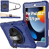 AVAWO 360° Rotatable Case for iPad 10.2-inch (9th/8th/7th Generation), with Shoulder Strap & Hand Strap Cover, Navy Blue