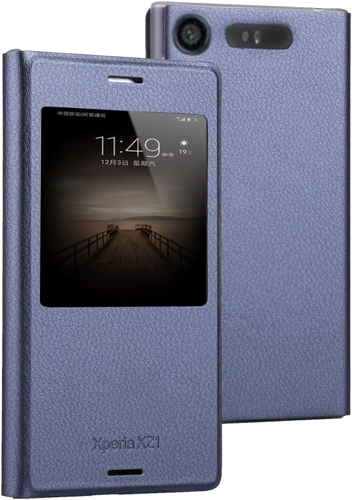 Phone Case for Sony Xperia XZ1 Litchi Texture Horizontal Flip Leather Case with Call Display ID (Black) fine (Color : Dark Blue)