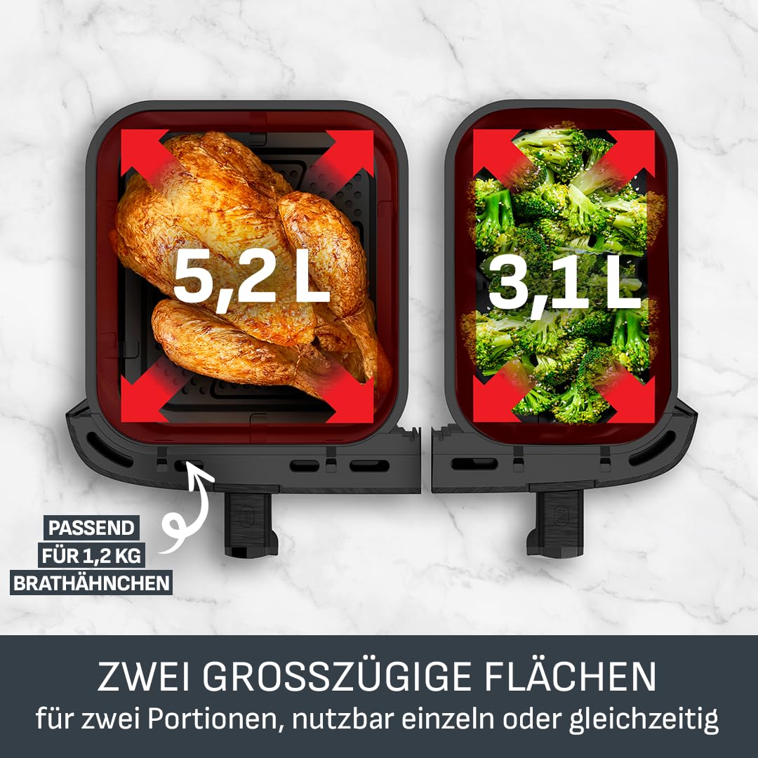 Tefal Dual Easy Fry Heißluftfritteuse 8,3 L – Airfryer mit 2 Kammern & XL-Schublade, 7 Programme, 2700 W, Extra-Crisp-Technologie, fettarm frittieren & energiesparend, spülmaschinenfest EY9018 3