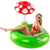 Giant Mushroom Pool Float, Large Inflatable Swim Ring with Canopy, Novelty Lounger for Pool Parties and Outdoor Summer Fun