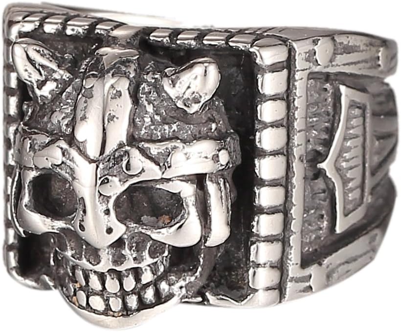 Eosing Death Mens Thor's Hammer Vikings Skull Head Devil Horns Stainless Steel Ring