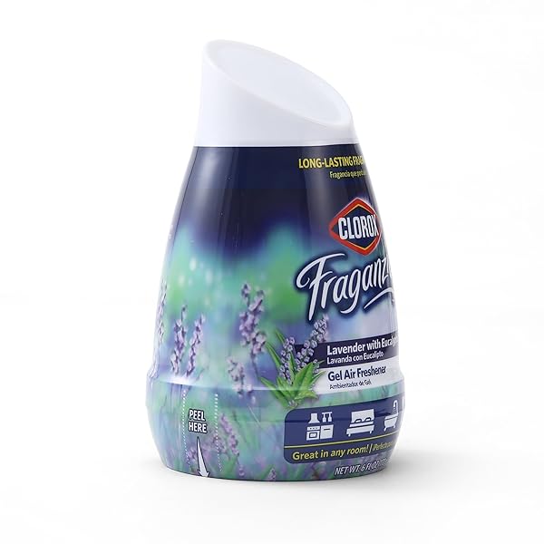 CLOROX FRAGANZIA GEL AIR FRESHENER CONE, ADJUSTABLE ODOR ELIMINATING GEL WITH LAVENDER AND EUCALYPTUS SCENT FOR HOME, BATHROOM, OFFICE, SMALL SPACES, LONG LASTING NO BATTERY FRESHENER, 6 OZ