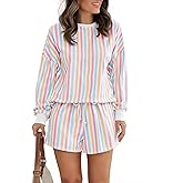 Tankaneo Womens Striped Short Sets 2 Piece Outfits Long Sleeve Shirts and Shorts Matching Lounge Set Casual Sweatsuits