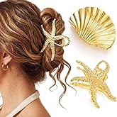 Fashey Seashell Hair Claw Clips Gold Metal Hair Clip Starfish Claw Clip Hair Accessories for Women and Girls (Pack of 2) (Gold)
