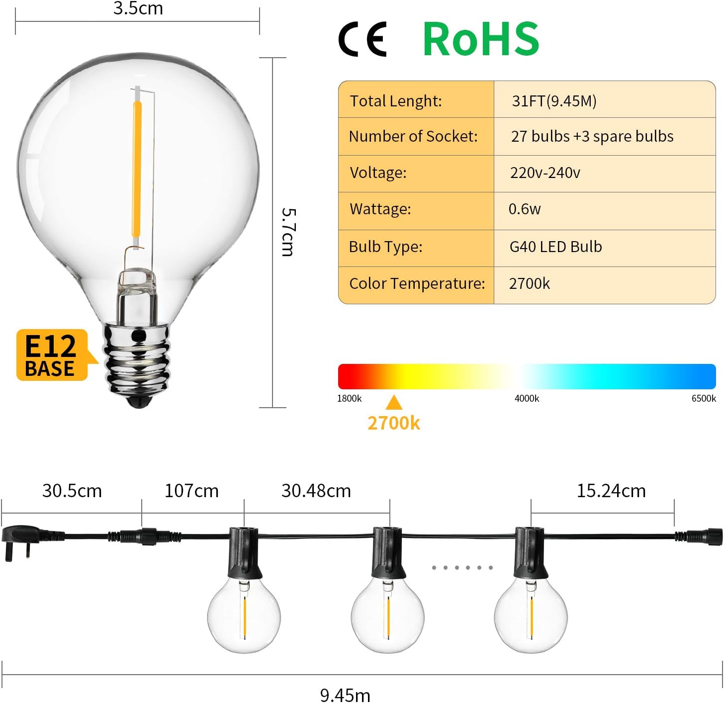 AVANLO LED Outdoor String Lights, 30FT Garden String Lights Mains Powered - Image 4