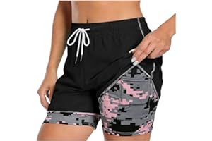 Gym Shorts for Women Fashion 2 in 1 Swim Short Workout Athletic Pant Compression Liner Running Short with Pockets