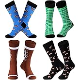 Coume 4 Pairs Football Socks Youth Kids Novelty Funny Football Cotton Casual Crew Socks for Boys 6-10 Adult Sports Gifts for Men Women Teens, One Size