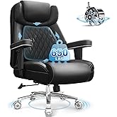 Big and Tall Office Chair 650lbs,Heavy Duty Office Chairs with Dual Rubber Wheels,Extra Wide Desk Chair,Adjustable Ergonomic Lumbar Support,High Back Rocking Computer Chair for Heavy People