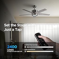 VAGIZM 52 Inch Ceiling Fan Brushed Nickel Remote