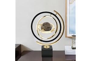 homary Modern Abstract Art Decoration Metal Globe Ornament Sculpture Decor with Rectangle Stand Black & Gold