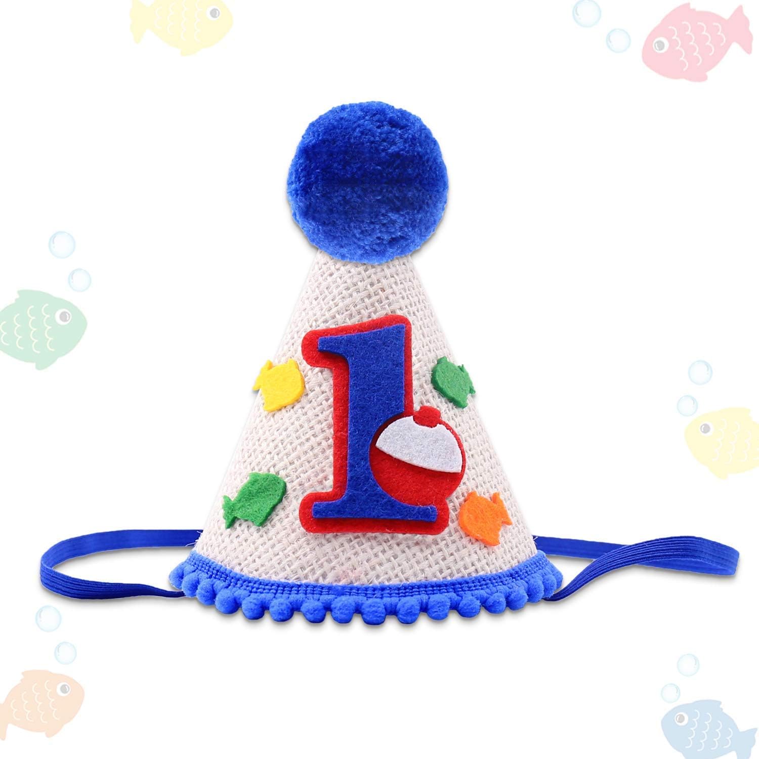 Gone Fishing Bobber First Birthday Hat Kids Party Outfit Decorations- The Big One Little Fisherman O"FISH"ally One Cap Baby Boys Cake Smash Milestone Photo Props Supplies