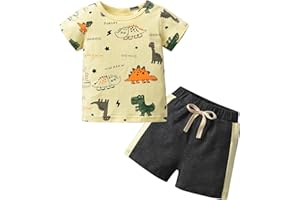 Baby Boy Summer Clothes Outfit Short Sleeve T-Shirt Dinosaur Print Shorts 2pcs Clothing Set