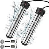 Immersion Water Heater 2Pack, Portable Electric 304 Stainless Heaters with Guard Cover - LCD Thermometer for Above Ground Inflatable Pool Tub Buckets Motorhome Camping Outdoor