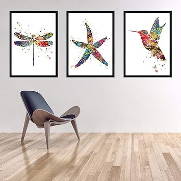 dibujos animados colorido libélula estrella de mar coche lienzo pintura