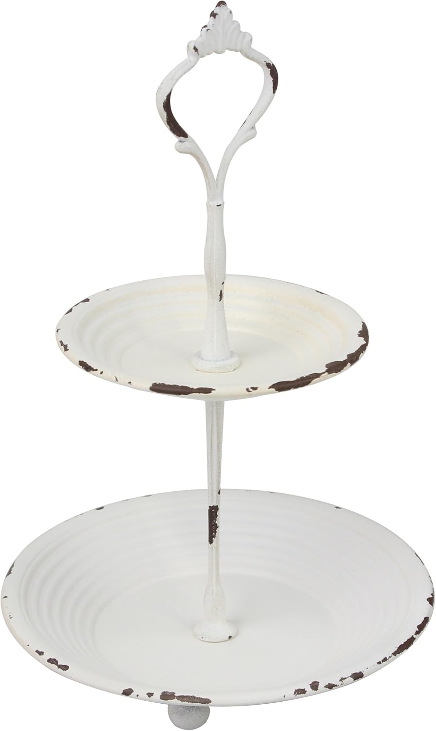 Stonebriar Small 2 Tier Worn White Metal Tray, Rustic Farmhouse Decor, Tiered Jewelry Tray for Vanity or Bathroom: Home & Kitchen