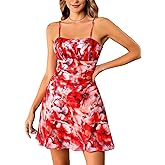 winkbay Women's Tie Dye Floral Mini Dress Summer Ruched Square Neck Mesh Boho Sundress Beach Vacation Clothes