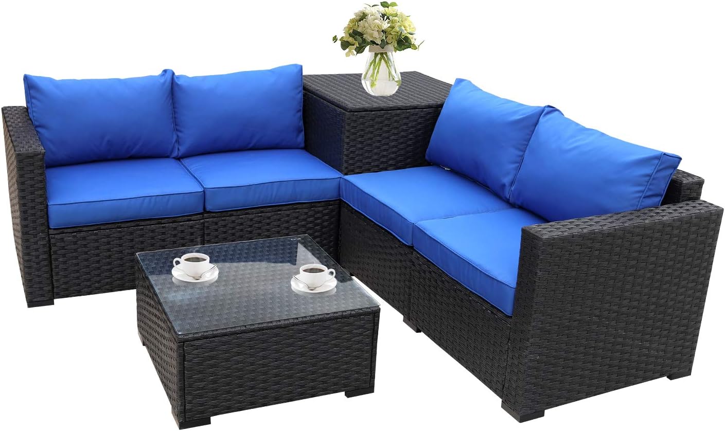 Amazon Com Outdoor Pe Wicker Furniture Set 4 Piece Patio Black