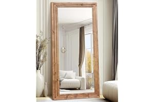 ABSWHLM Full Length Mirror 76"x34" Solid Wood Frame Floor Large Mirror for Living Room, Bedroom Hanging or Leaning Wall-Mounted, Light Brown