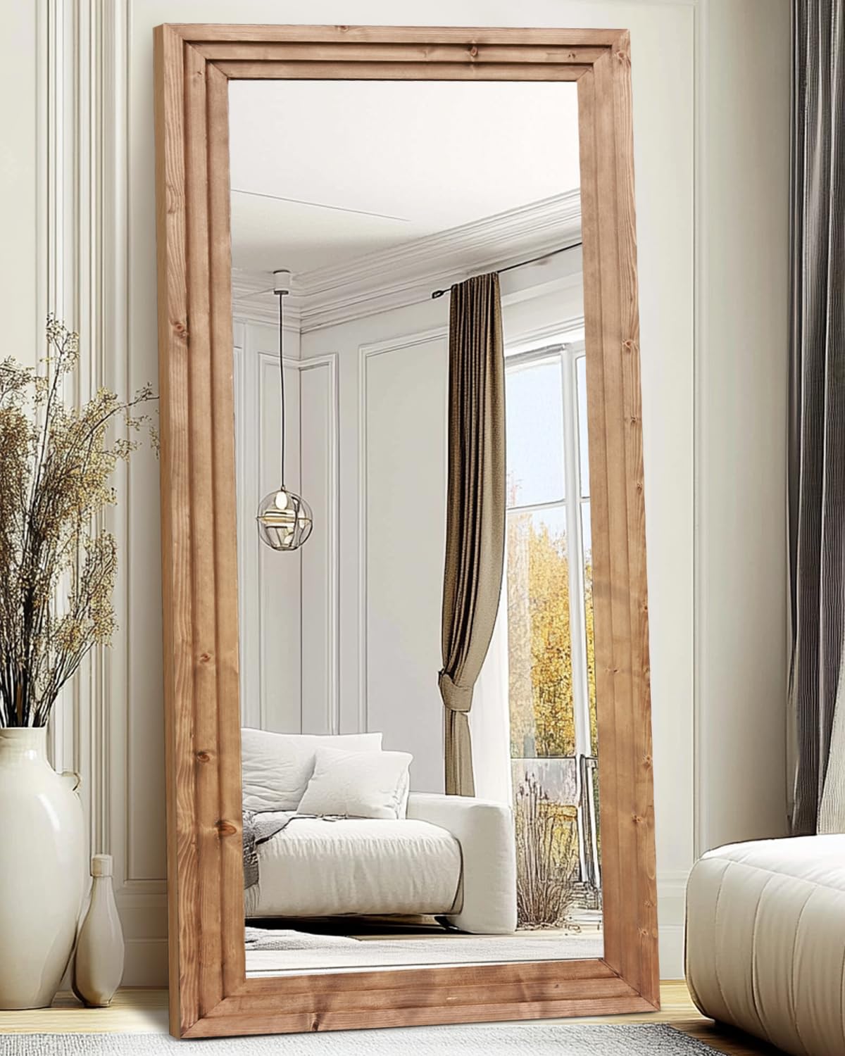 Photo 1 of **SMALL CUT IN THE WOOD**ABSWHLM Full Length Mirror 76"x34" Solid Wood Frame Floor Large Mirror for Living Room, Bedroom Hanging or Leaning Wall-Mounted, Light Brown