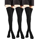 SATINIOR 3 Pairs Thigh High Socks Cotton Over Knee Socks Knit Long Boot Stocking, Black, Medium
