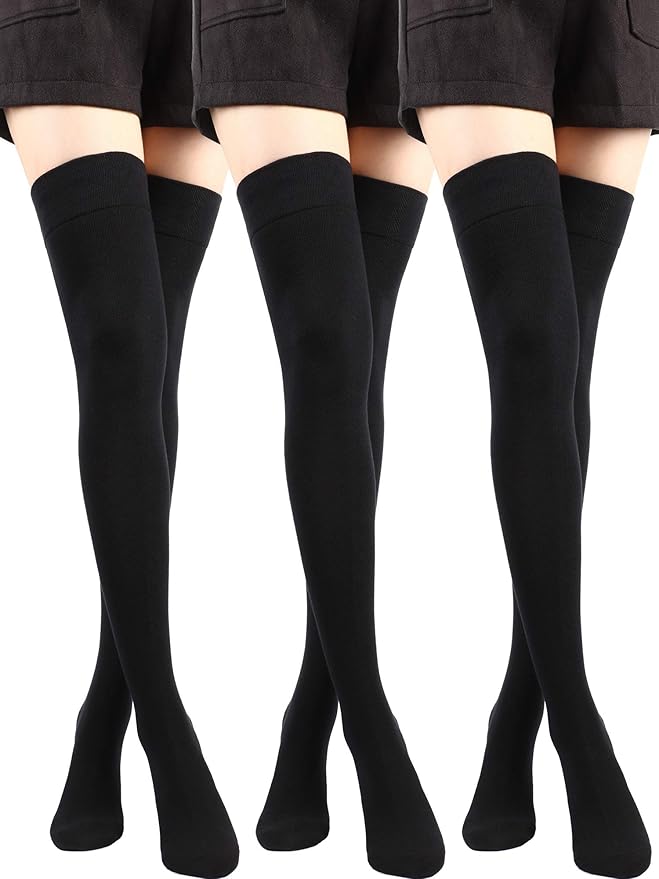 SATINIOR 3 Pairs Over Knee Socks Cotton Thigh High Socks Knit Long Boot