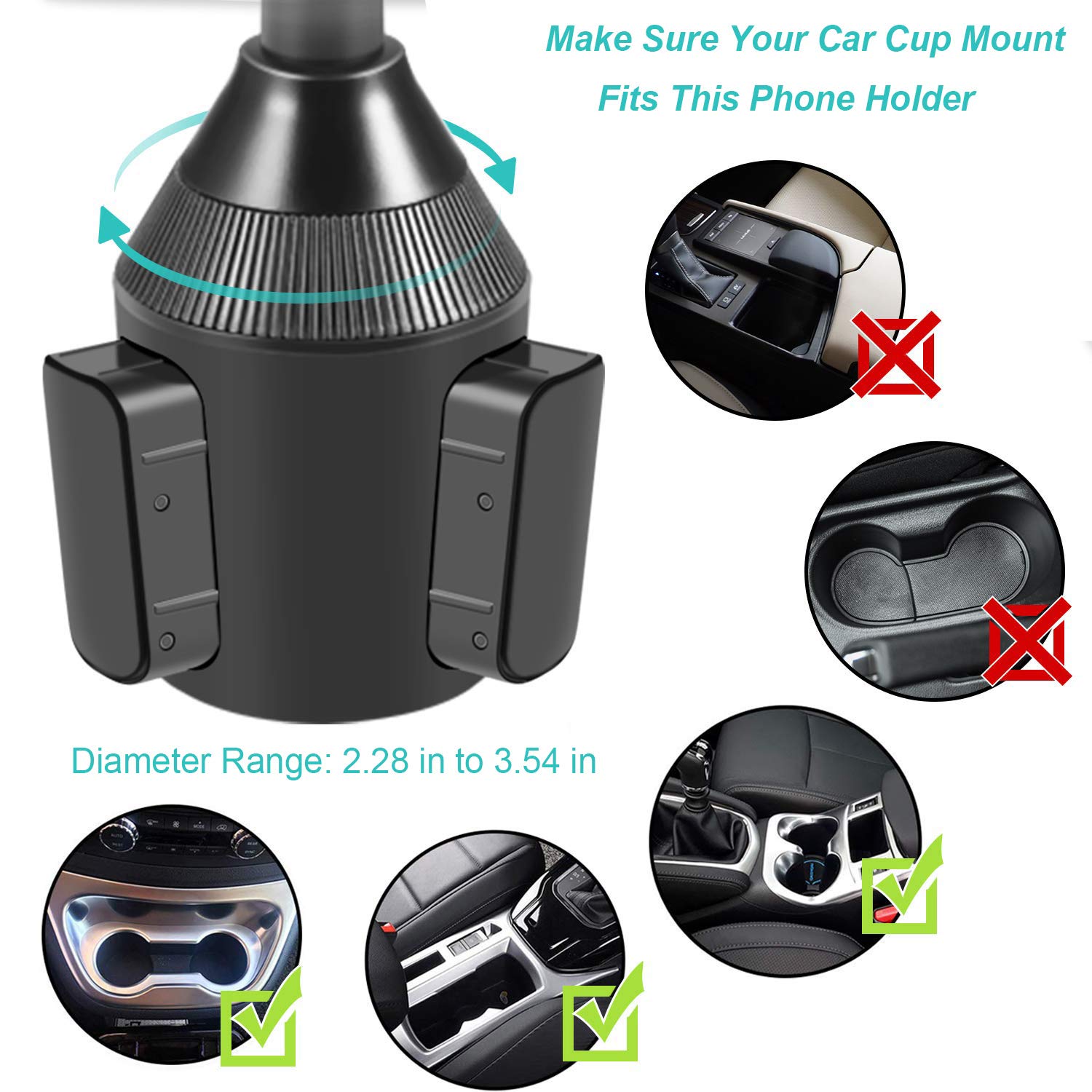 Denmer Cell Phone Cup Holder for Car, Cup Holder Phone Mount Cradle Mount Compatible for iPhone XR/XS/Max/X/8/8 Plus/7/7 Plus, Samsung S10/S10e/S9+/8/8 Black