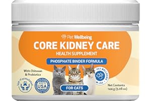 Pet Wellbeing Core Kidney Care for Cats - Daily Phosphate Binder, Supports Healthy Kidney Function with FOS, Chitosan, Probiotics - Veterinarian-Formulated 5.08 oz (144 g) Powder