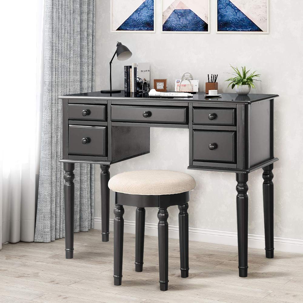 Harper Bright Designs Vanity Set With 5 Drawers Make Up Vanity Table Make Up Dressing Table Desk Vanity With Mirror And Cushioned Stool For Women Girls Black Kitchen Dining Dprd Tasikmalayakab Go Id