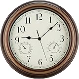12 Inch Indoor Outdoor Wall Clock Waterproof with Temperature and Humidity Combo,Battery Operated Non Ticking Silent Clock Wa