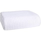 Belizzi Home 100% Cotton Bed Blanket, Breathable Bed Blanket King Size, Cotton Thermal Blankets King, Perfect for Layering Any Bed for All Season, White