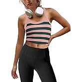 LAMISSCHE Womens Cropped Tank Tops Workout Sleeveless Striped Camisole Spaghetti Strap Athletic Gym Yoga Camis Top