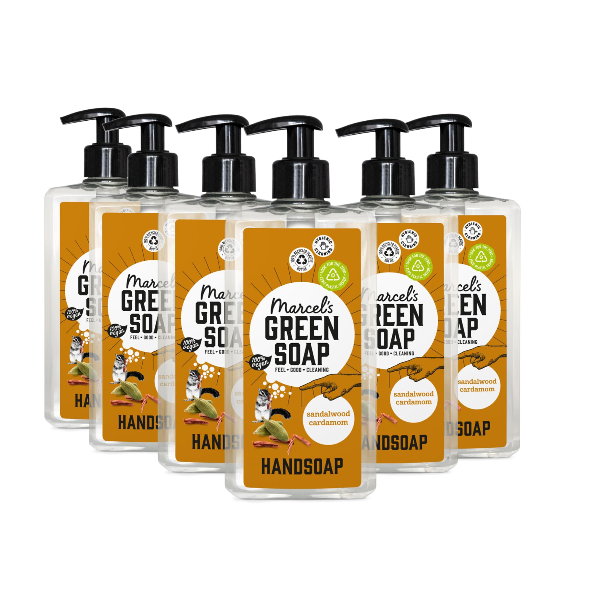 Marcel's Green Soap - Hand Soap Sandalwood and Cardamom - Liquid Handwash Dispenser - Eco Friendly - 100% Vegan - 97% Biodegradable - 500ml (Pack of 6)