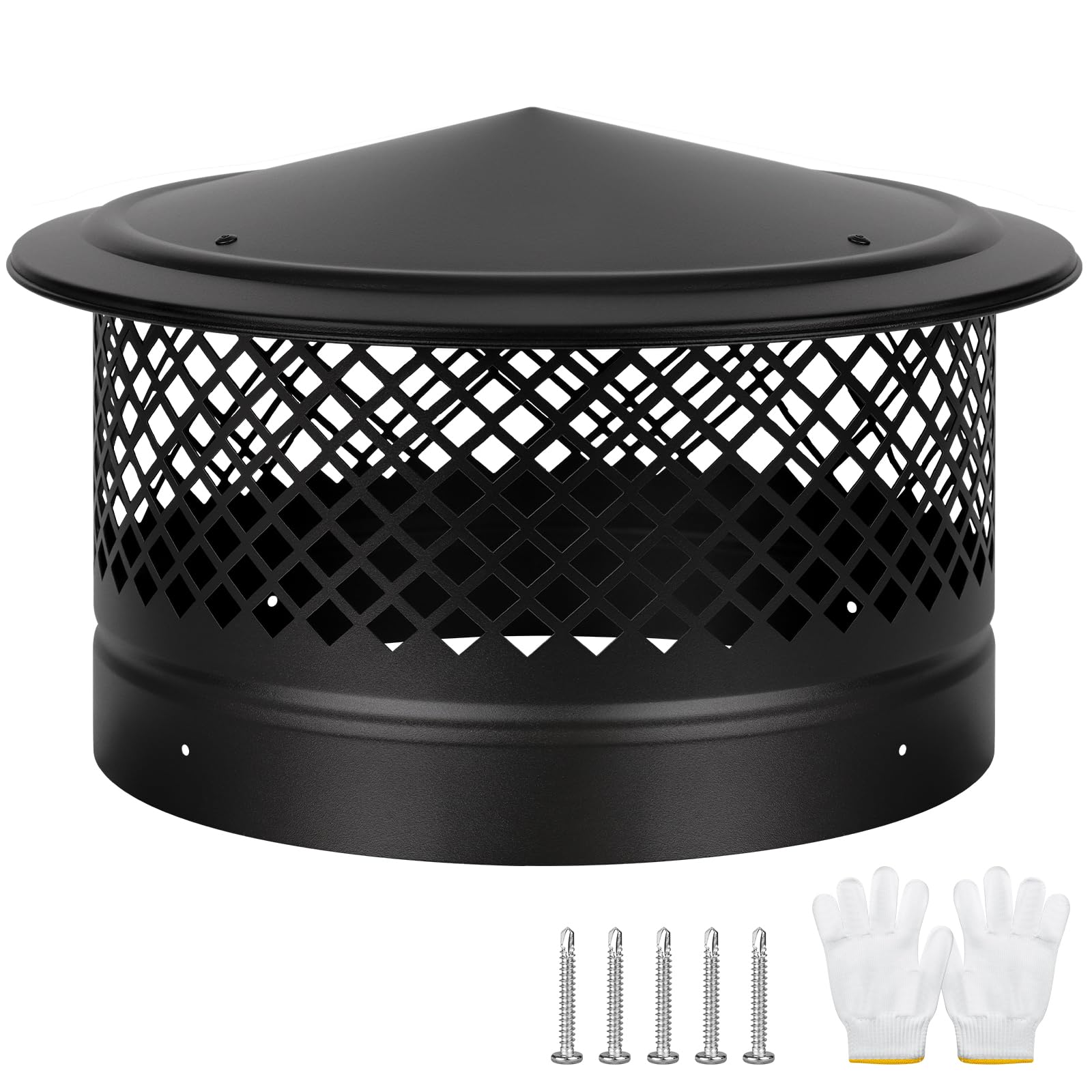 CLLOMAGY Cone Top Chimney Cap,12 Inch Round Chimney Cover with Screen,Roof Rain 12 Inch Stove Pipe Cap Topper Fireplace Exhaust Roof Vent Cover Outside-Galvanized Steel,Better Airflow Ventilation