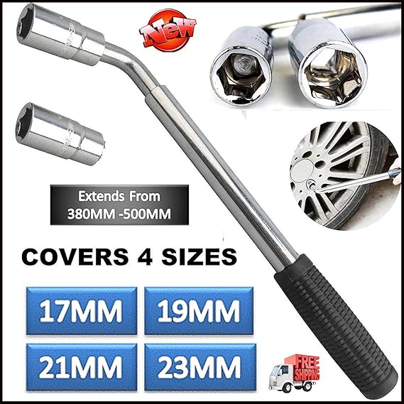 Heavy Duty Van Car Extendable Telescopic Wheel Brace 17 19 21 & 23mm Socket Tyre Nut Lug Wrench