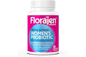 Florajen Women's Complete Triple-Action Prebiotic + Probiotic + Postbiotic for Digestive & Immune Support - Fast-Acting Relief from Constipation & Bloating - Gluten-Free - Vegan - Non-GMO - 30-Count