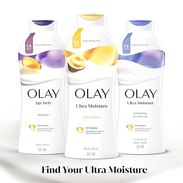 OLAY BODY WASH FOR WOMEN, ULTRA MOISTURE, 24HR MOISTURIZING, HYDRATING & REFRESHING, B3 VITAMIN COMPLEX, FREE OF PARABENS & PHTHALATES, FOR ALL SKIN TYPES, SHEA BUTTER SCENT, 22 FL OZ