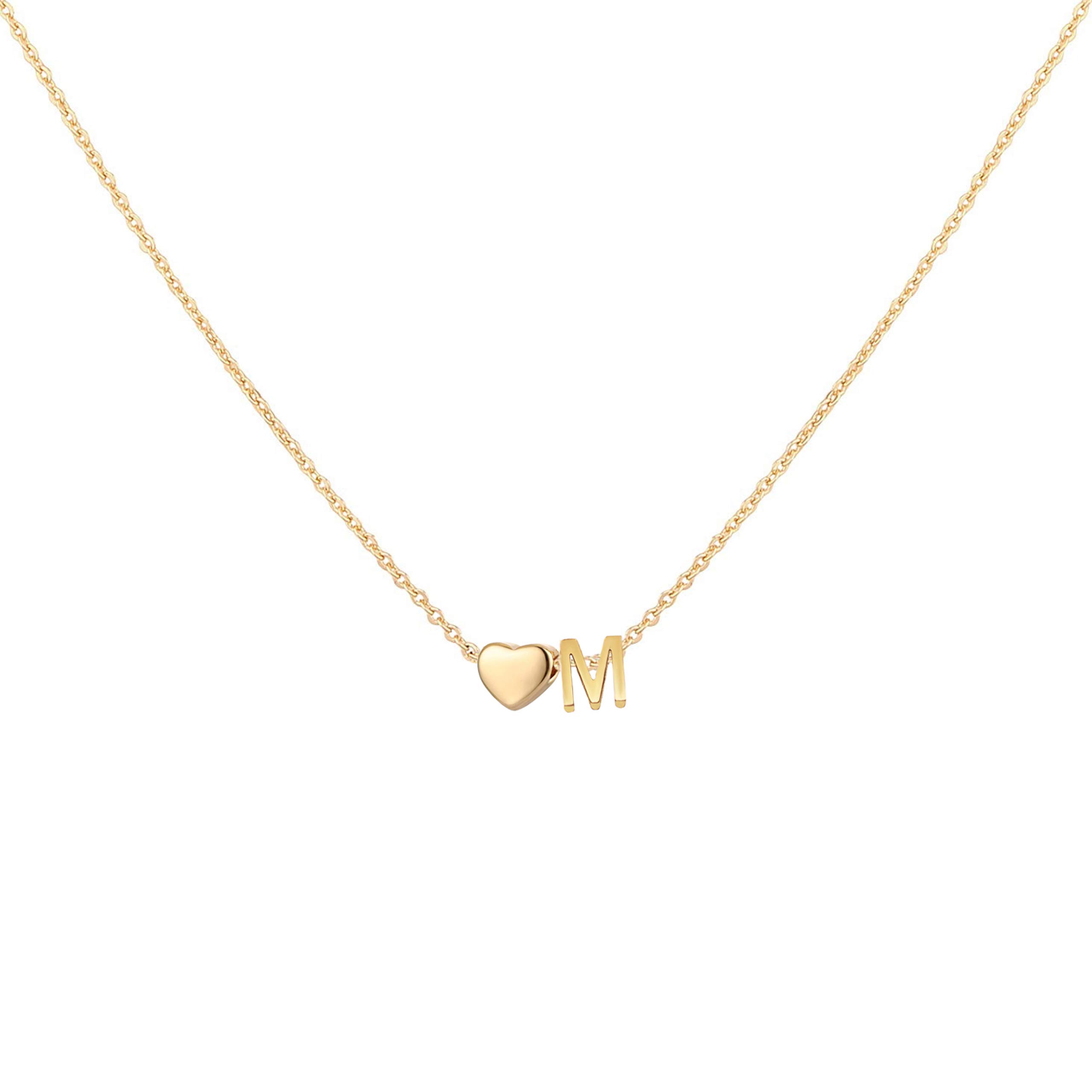 Initial Heart Necklace,18K Gold Plated Stainless