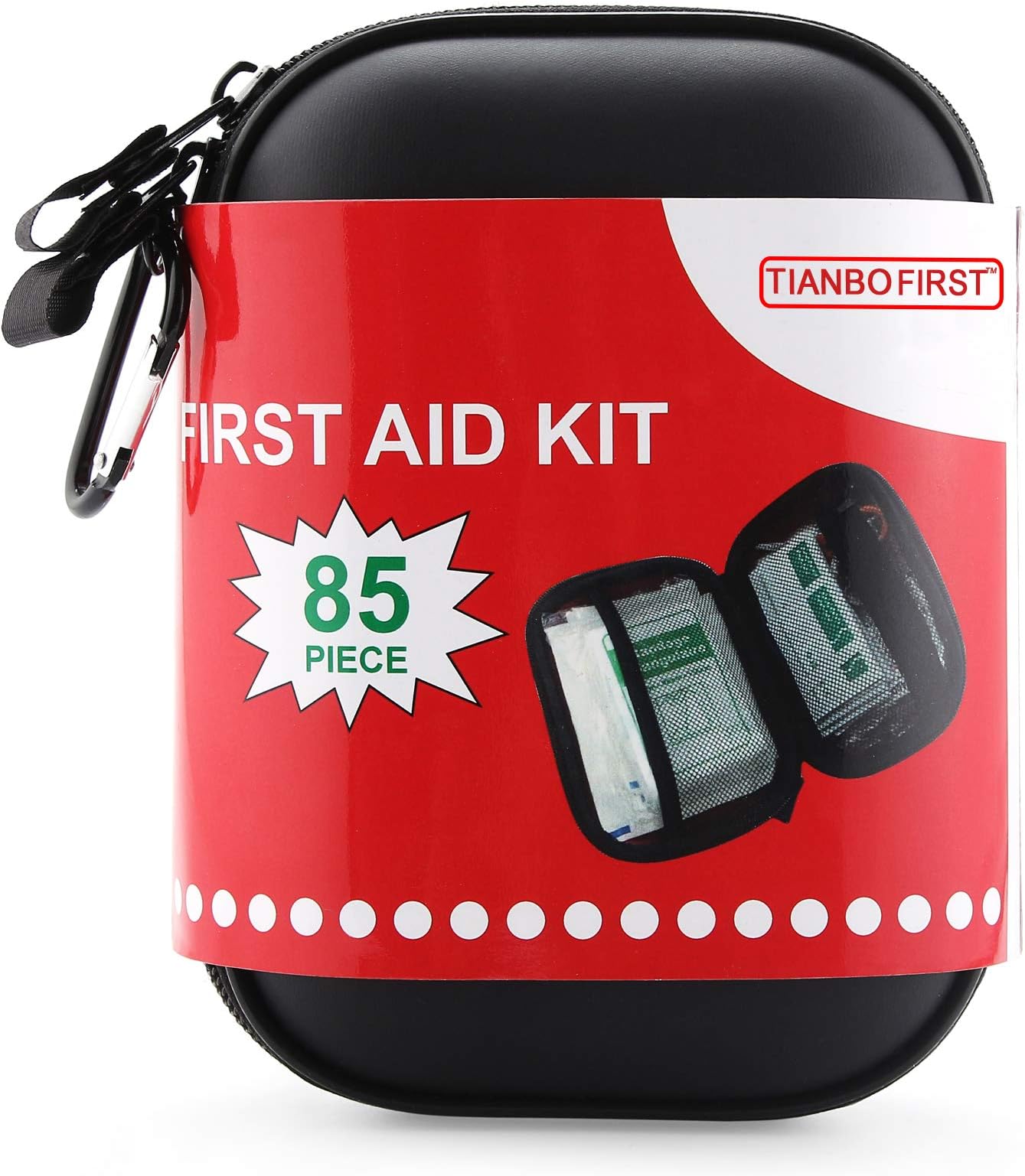 TIANBO FIRST First Aid Kit for Survival and Emergencies Light, Waterproof, Compact and Comprehensive - Great for Home, Outdoors or Sports, Black