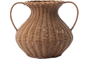 ZYFAB Rattan Vase for Flowers, Rustic Hand Woven Floral Holder with Handle Farmhouse Decor Woven Wicker Flower Basket for Boh