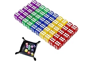 WVD 50 Pcs Dice Set, 6 Sided 5 Colours D&D Dice for Board Games, Casino Night and Math Learning, 14mm 0.55in Precision Balanc