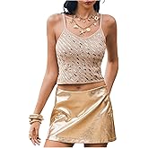 MakeMeChic Women's Sparkly Sequin Tops Rave Spaghetti Strap Sleeveless Knit Crochet Tops