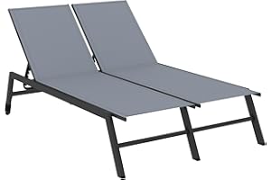 Outsunny Chaise Lounge Chair for 2 Person, Outdoor Lounge Chair with 5-Position Adjustable and Wheels, Patio Lounger for Back