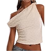 SHENHE Women's Off The Shoulder Crop Top Twist Knot Ruched Popcorn Knit Slim Going Out Shirt