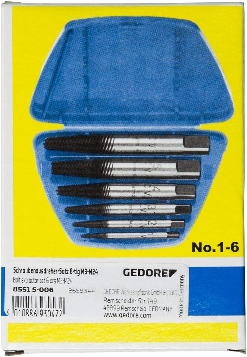 Gedore S-006 8551 6-Piece Screw Extractor Set, Multicolor, M3-M24 - Image 5