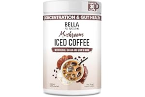 Bella All Naturals Instant Mushroom Coffee – Organic Instant Coffee with Lion’s Mane & Chaga 30 Servings | Healthy mushroom for Focus, Brain Support & Immunity | Mushroom Coffee Powder